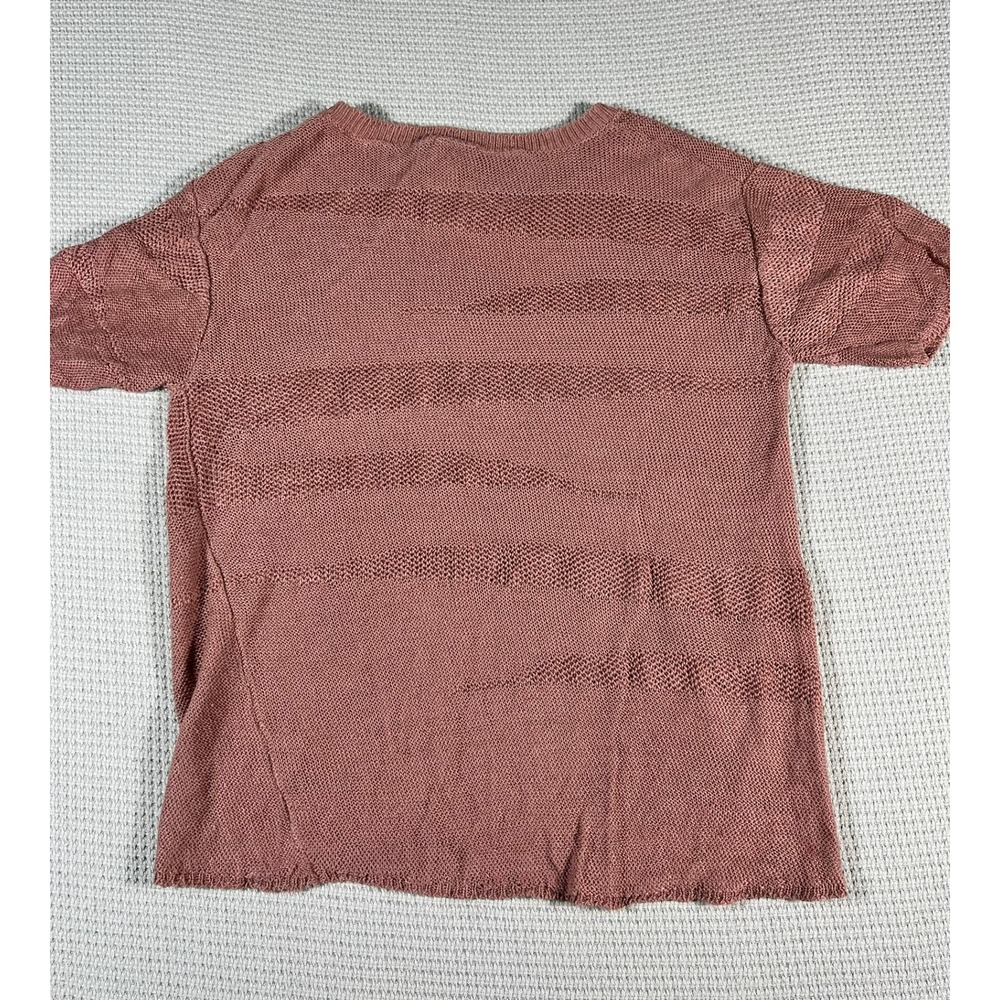 Andrea Jovine Womens Pink 100% Linen Short Sleeve Textured Knit Sweater SZ Small - Picture 5 of 8